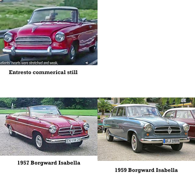 Red Compact Convertible in 2021 Entresto Commerical Is a 1957-59 Borgward Isabella 